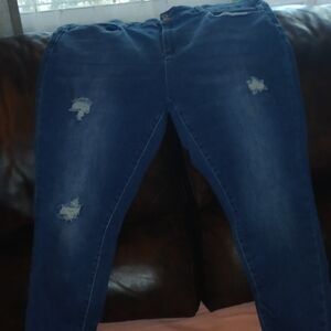 Trendy Blue Distressed Skinny Jeans